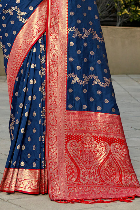 Deeva Sarees Navy Blue Banarasi Silk Saree